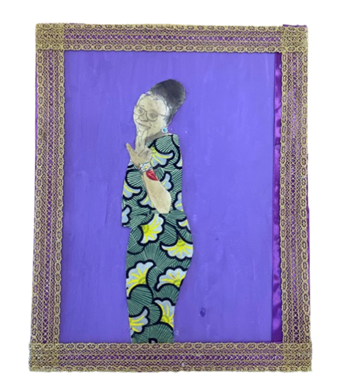 Self portrait of a young girl wearing a matching pajama set with earrings and a bracelet.