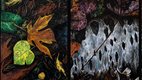 Every Luminous Inch exhibit banner containing three pieces from Julie Baer's artwork