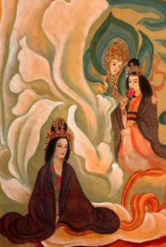 Watercolor on silk painting of Empresses Wu, Da Zhang, and Xiao Zhang of the Three Kingdoms period