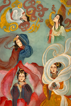 Watercolor on silk painting of the five empresses of the Eastern Wu, Three Kingdoms period