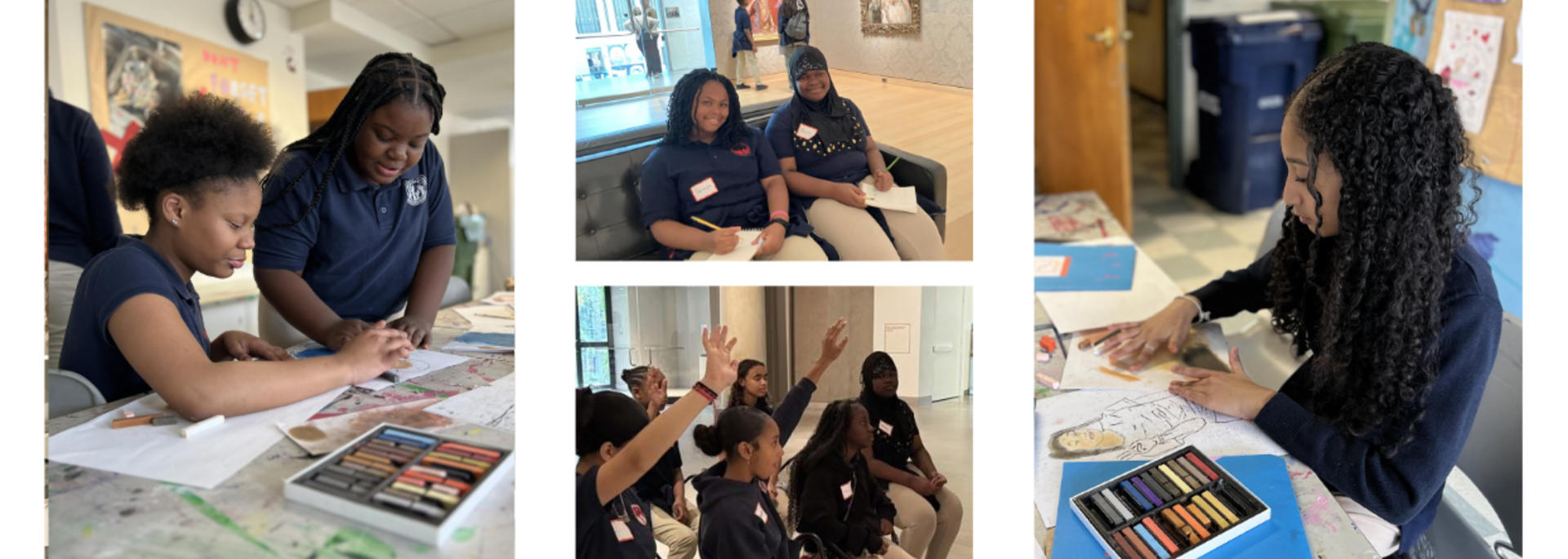 Mother Caroline Academy students working on their self-portraits in class