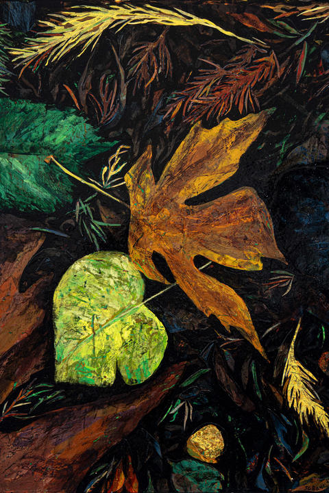 Mixed media on Arches paper of Bigleaf Maple Leaf (Acer macrophyllum)