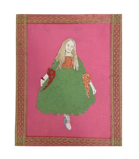 Self-portrait of a young girl wearing a dress with some floral patterns.