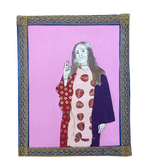 Self-portrait of a young girl wearing a kimono and a gold necklace.